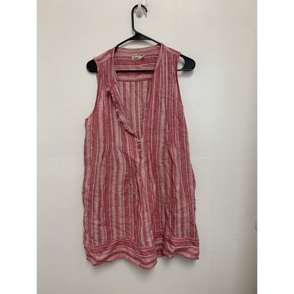 Faherty Isha Linen Dress Pink Cinque Terre Stripe Sleeveless Medium - Picture 1 of 3